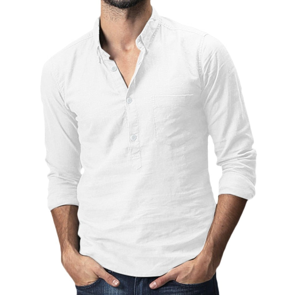 Men's Long Sleeve Linen Blend Oversized Button Down Shirt