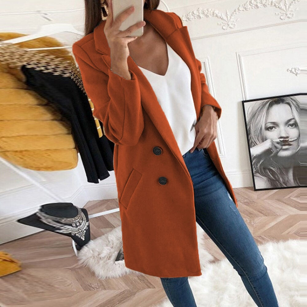 Women's Wool Trench Overcoat Casual Longline Duster Coat
