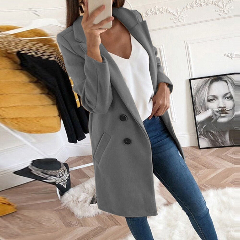 Women's Wool Trench Overcoat Casual Longline Duster Coat