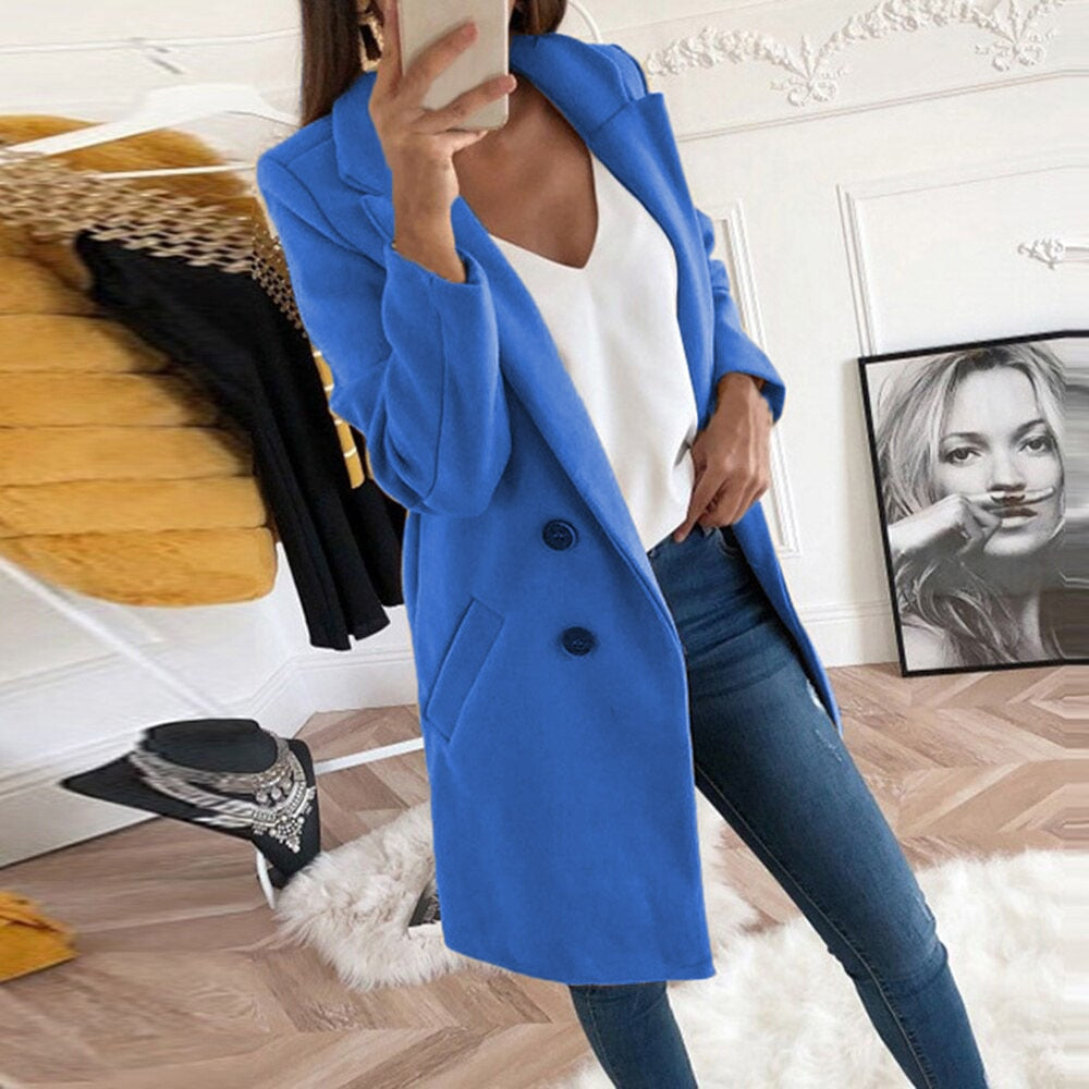 Women's Wool Trench Overcoat Casual Longline Duster Coat