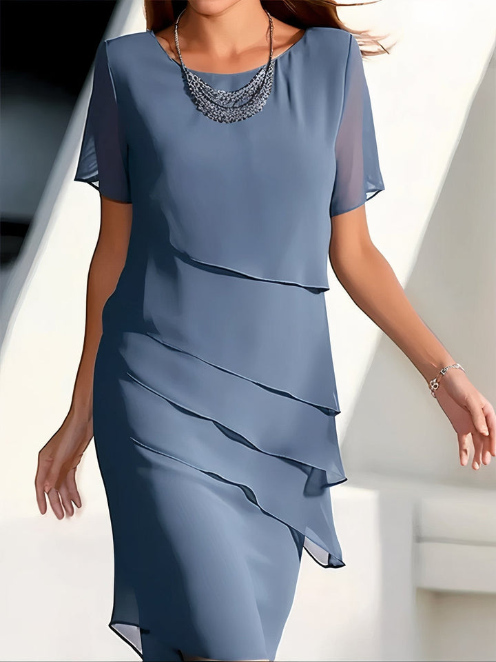 Women's Chiffon Layered Midi Shift Dress