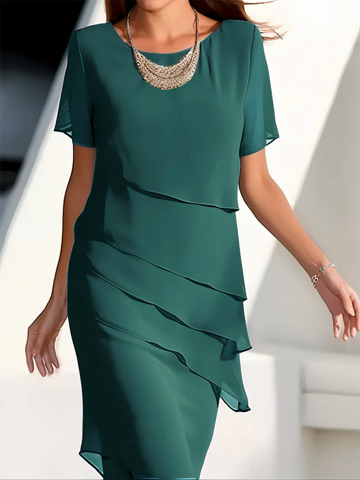 Women's Chiffon Layered Midi Shift Dress