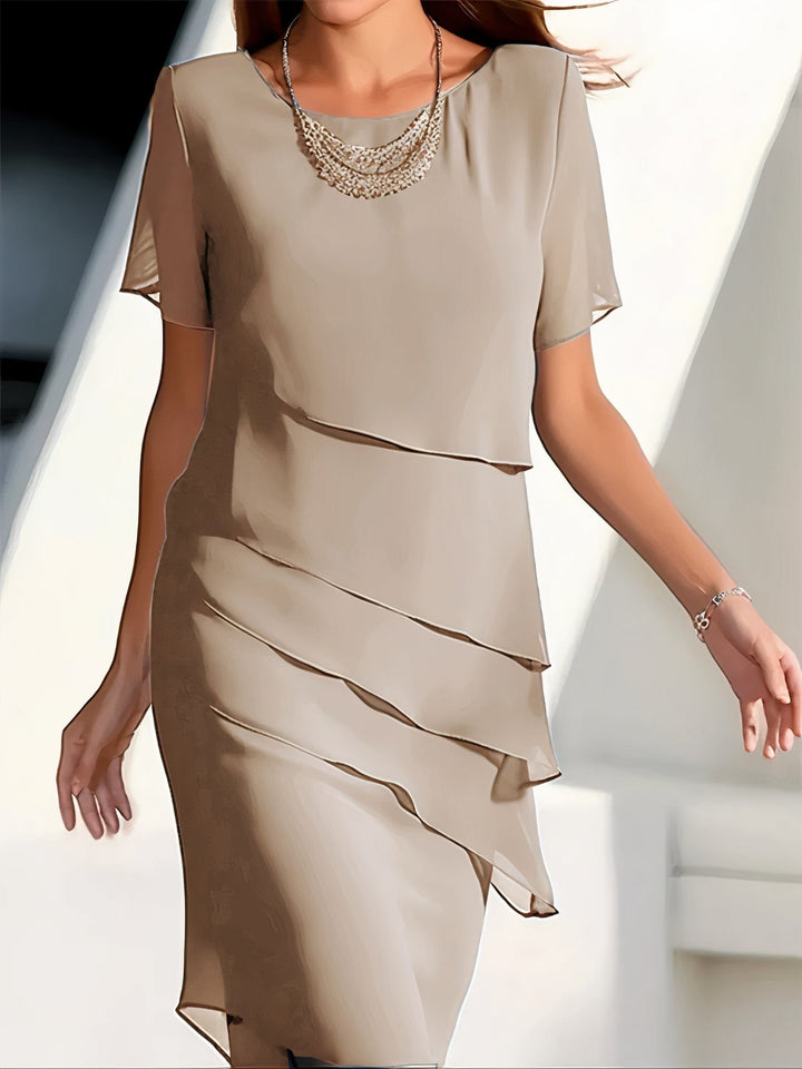 Women's Chiffon Layered Midi Shift Dress