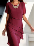 Women's Chiffon Layered Midi Shift Dress