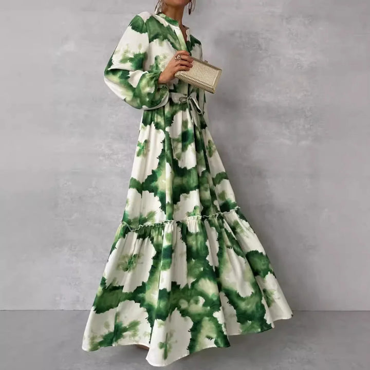 Women's Floral Printed Long Sleeve Tiered Chiffon Maxi Dress