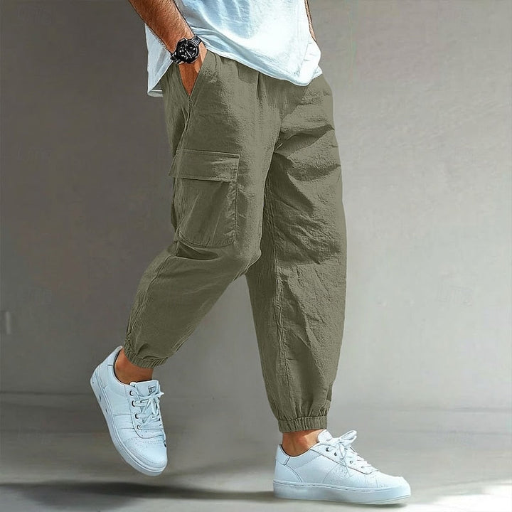 Men's Linen Blend Cargo Joggers Casual Athletic Tracksuit Pants