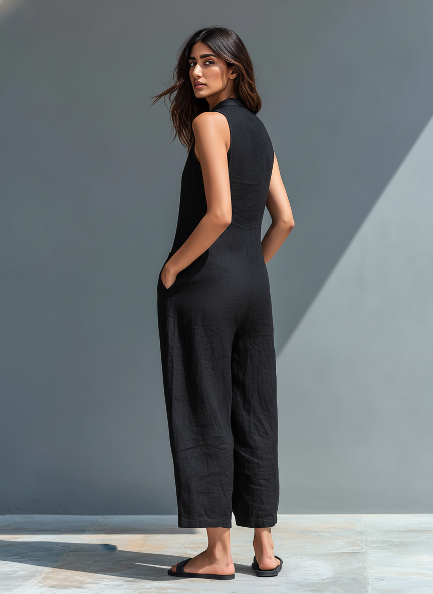 Women's Linen Jumpsuit Casual Wide Leg Sleeveless Romper