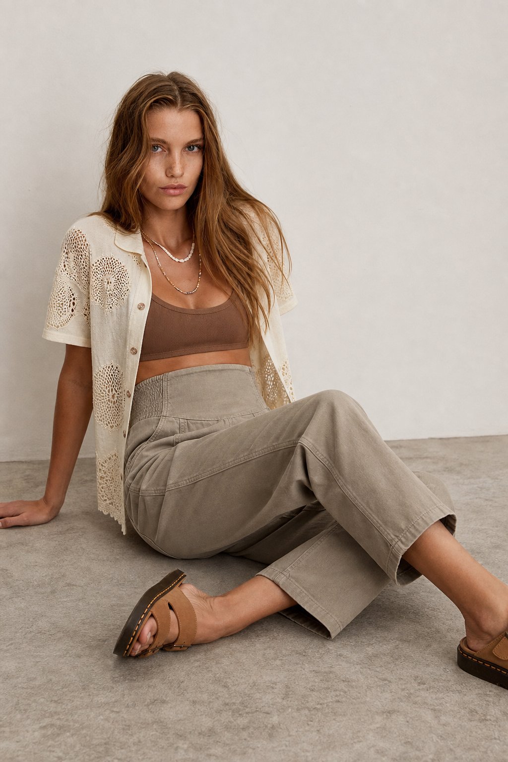 Women's Denim Wide Leg Trousers Cropped Pants