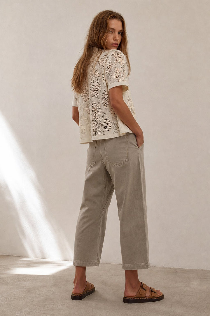 Women's Denim Wide Leg Trousers Cropped Pants
