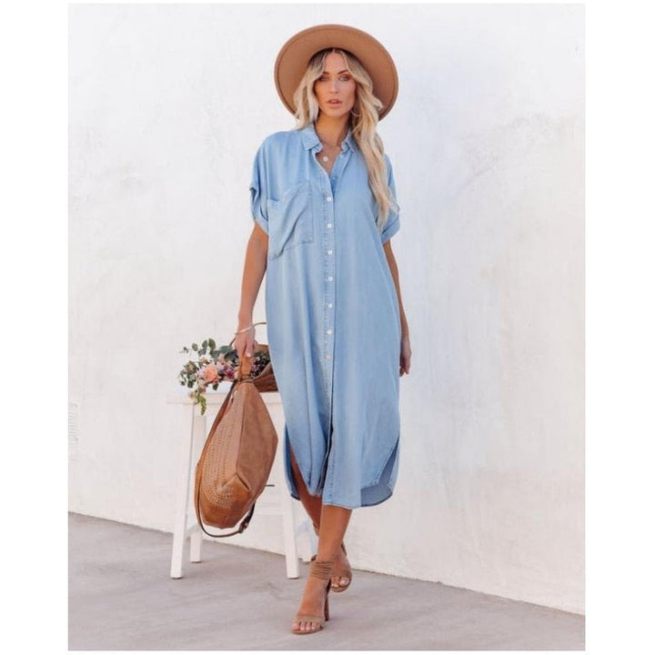 Women’s Chambray Denim Midi Shirt Dress