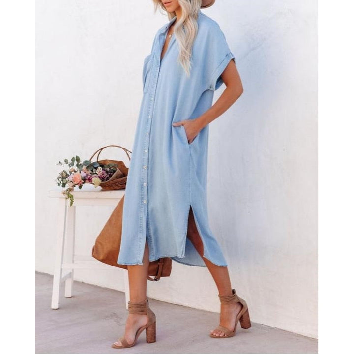 Women’s Chambray Denim Midi Shirt Dress