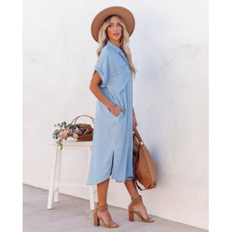 Women’s Chambray Denim Midi Shirt Dress
