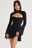 Women's Satin Cut Out Long Sleeve Bodycon Party Mini Dress