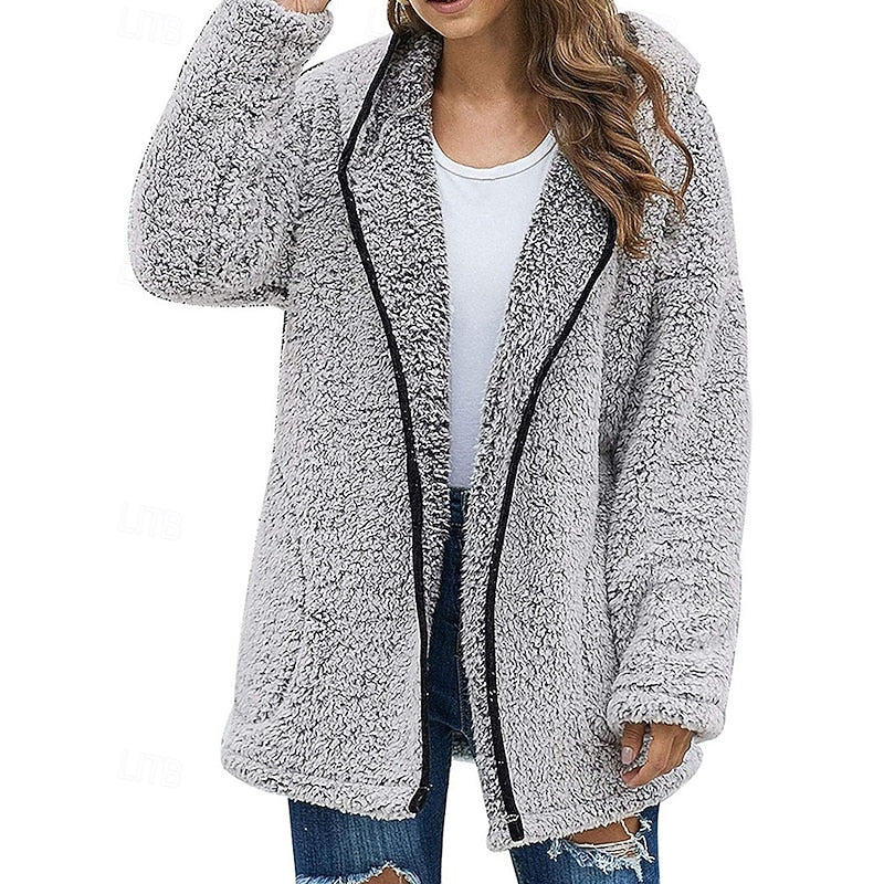 Women's Wool Fleece-Texture Hooded Jacket
