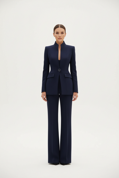 Women's Knit Tailored Blazer and Trouser Suit Set