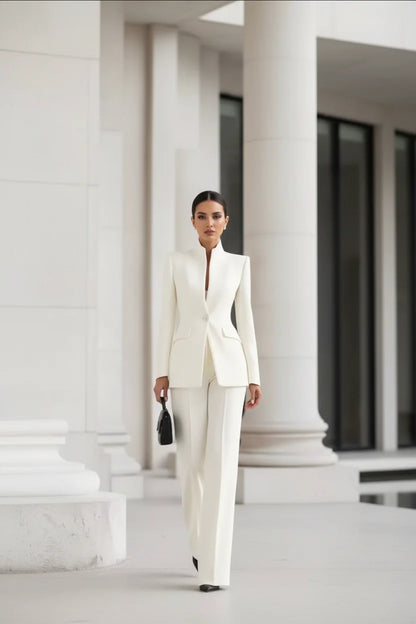 Women's Knit Tailored Blazer and Trouser Suit Set