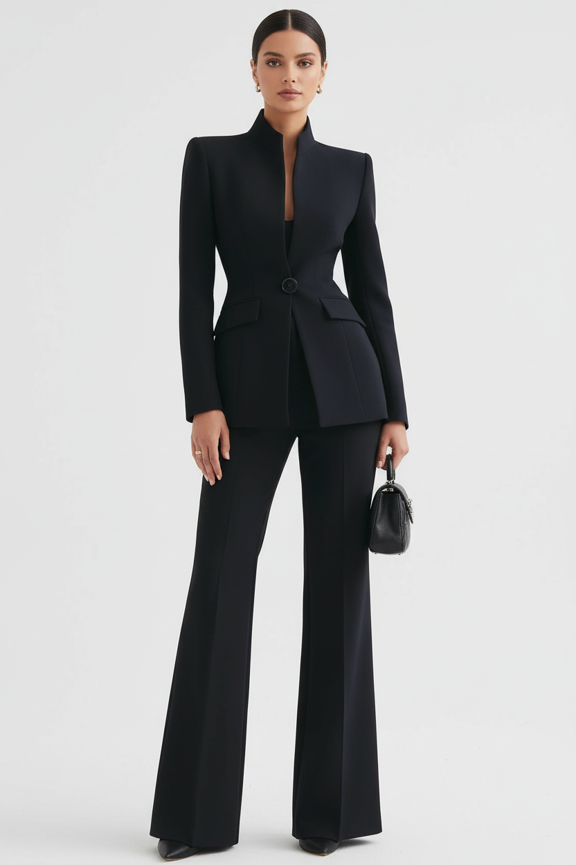 Women's Knit Tailored Blazer and Trouser Suit Set