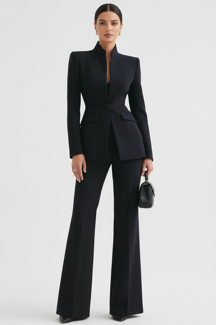 Women's Knit Tailored Blazer and Trouser Suit Set