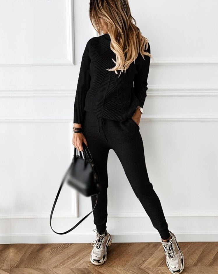 Ensemble de détente pour femme en maille, 2 pièces, sweat et pantalon