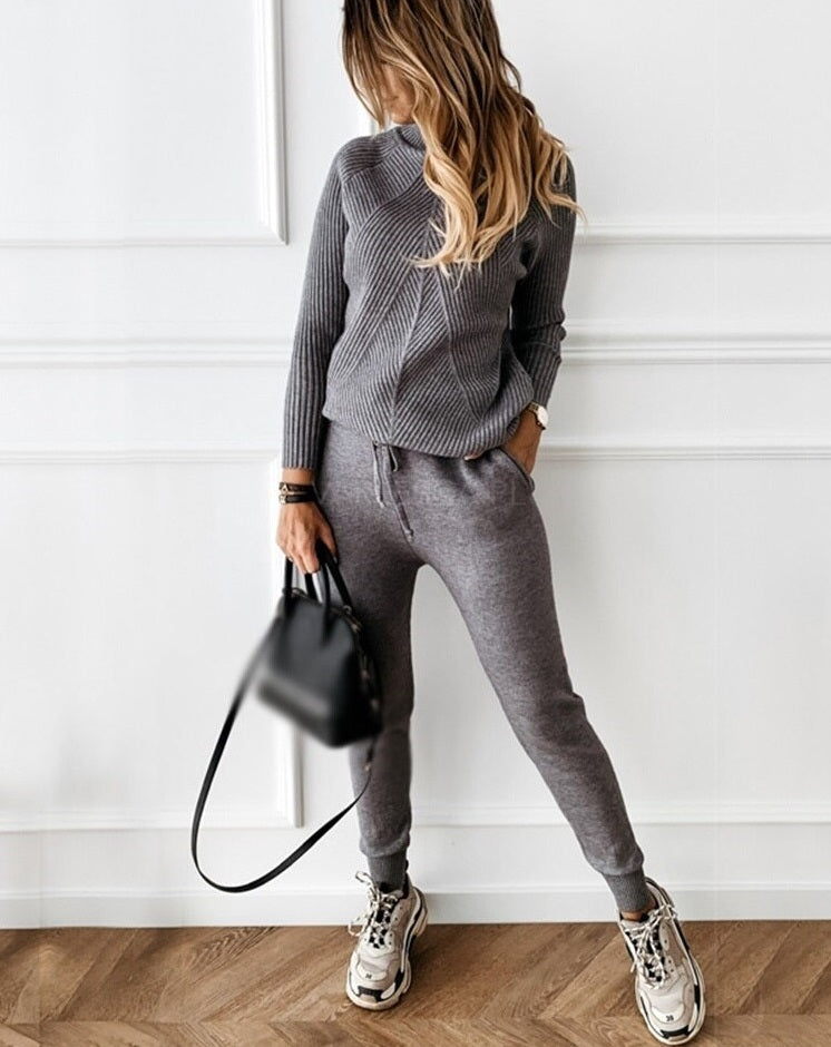 Ensemble de détente pour femme en maille, 2 pièces, sweat et pantalon