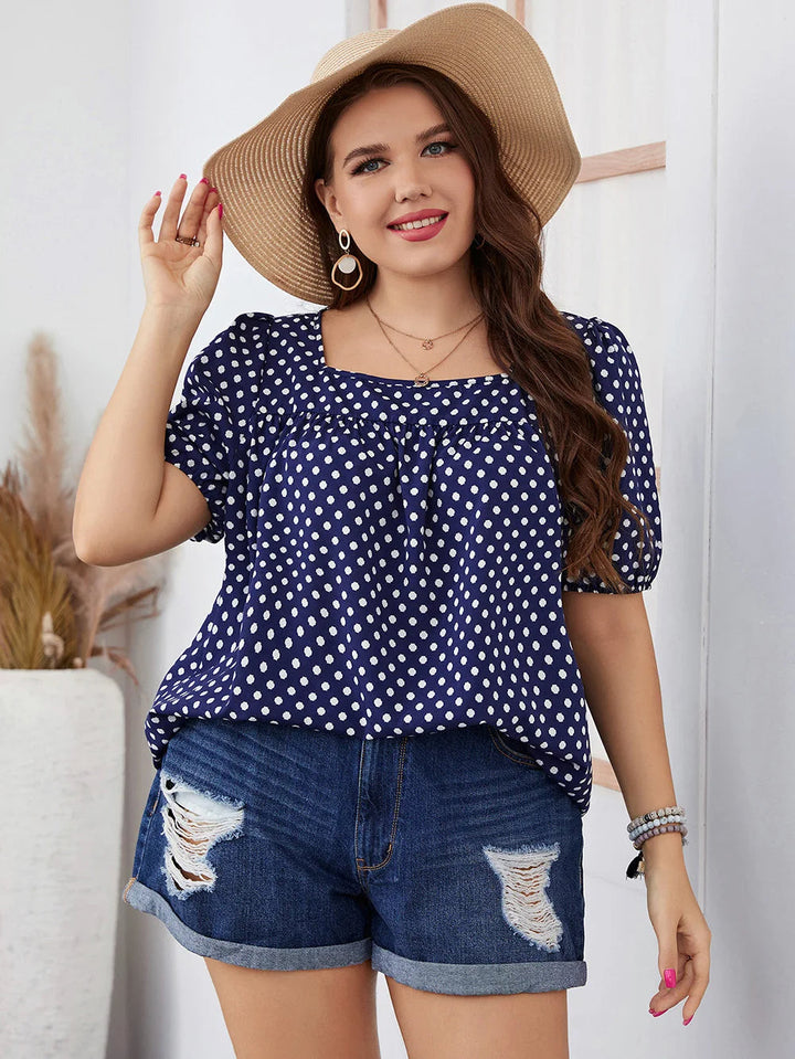 Women's Blouse Linen Polka Dot Puff Sleeve Top