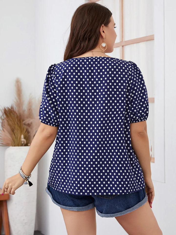 Women's Blouse Linen Polka Dot Puff Sleeve Top
