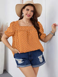 Women's Blouse Linen Polka Dot Puff Sleeve Top