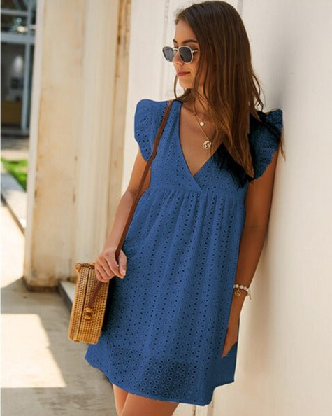 Women's Linen Ruffle-Trim Mini Dress