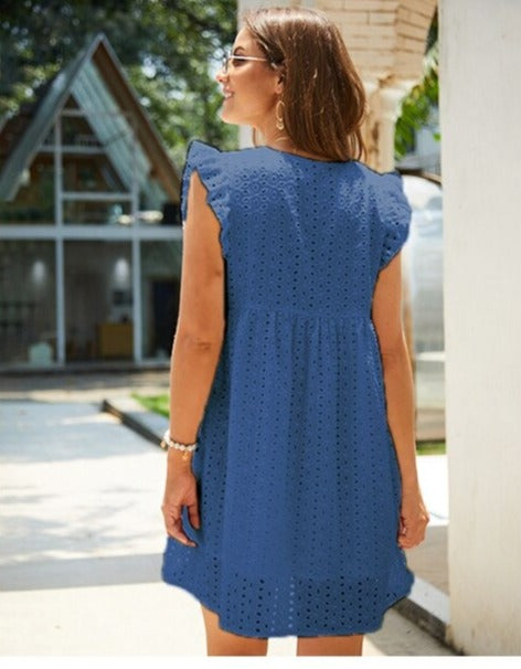Women's Linen Ruffle-Trim Mini Dress