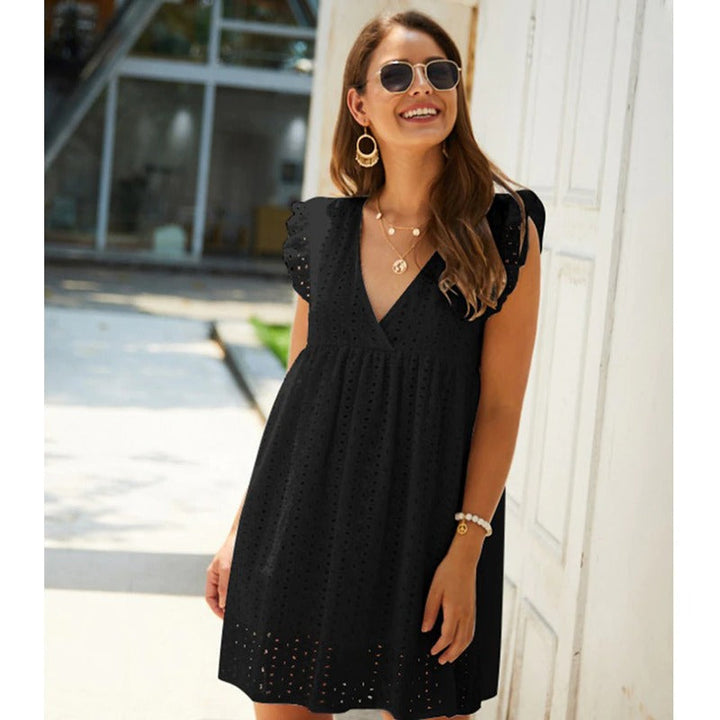 Women's Linen Ruffle-Trim Mini Dress