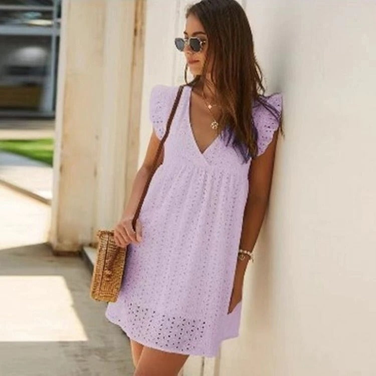 Women's Linen Ruffle-Trim Mini Dress