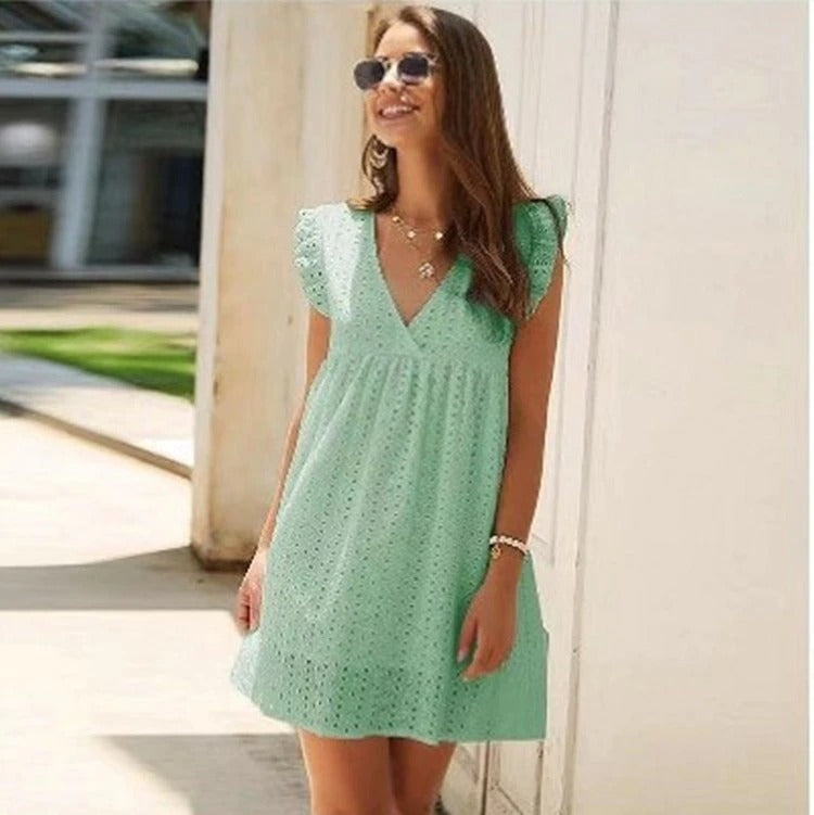 Women's Linen Ruffle-Trim Mini Dress
