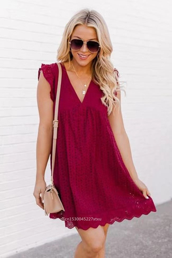 Women's Linen Ruffle-Trim Mini Dress