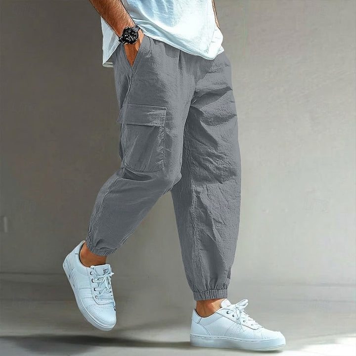 Men's Linen Blend Cargo Joggers Casual Athletic Tracksuit Pants
