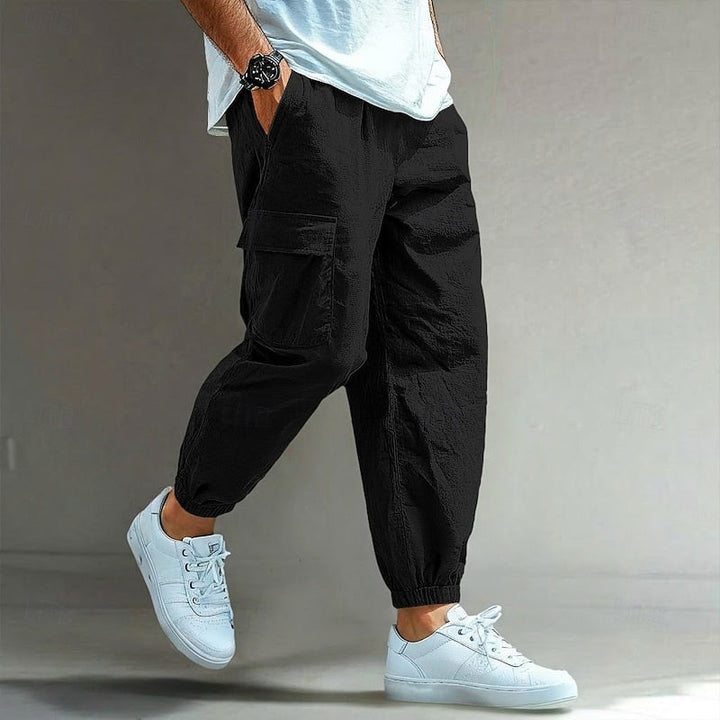 Men's Linen Blend Cargo Joggers Casual Athletic Tracksuit Pants