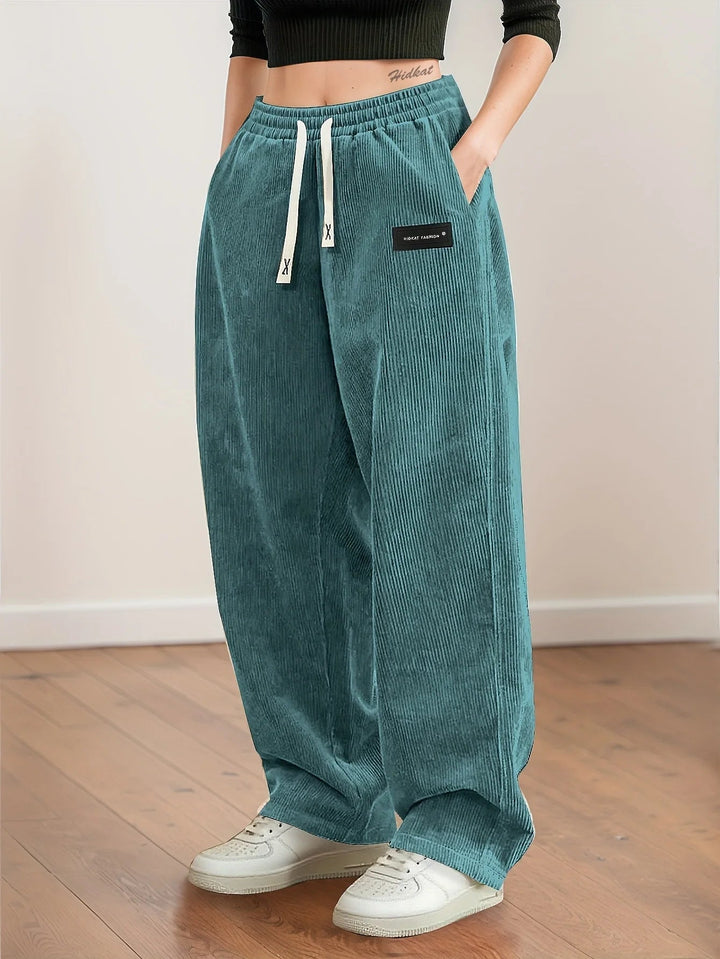 Women's Corduroy Wide Leg Trousers Drawstring Baggy Pants