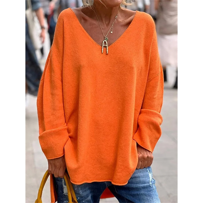 Women's Knit V-Neck Drop-Shoulder Sweater