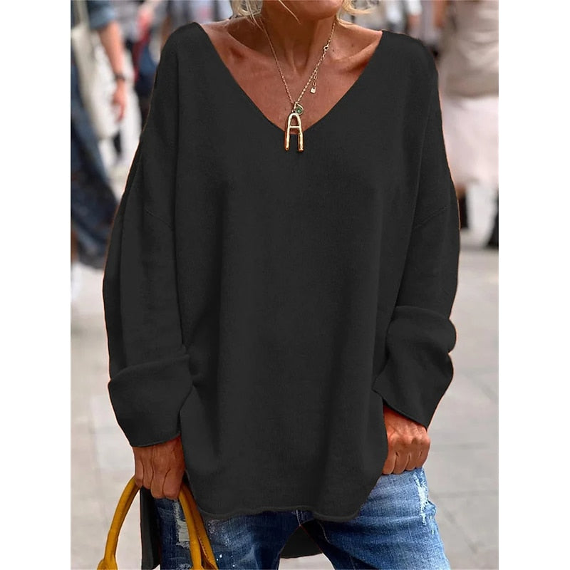 Women's Knit V-Neck Drop-Shoulder Sweater