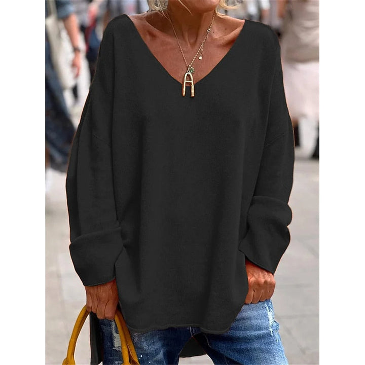 Women's Knit V-Neck Drop-Shoulder Sweater
