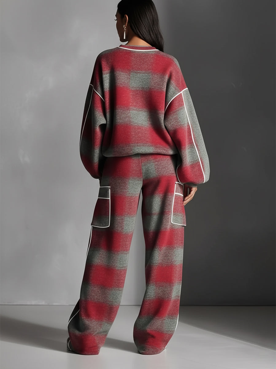 Women's Fleece Lounge Set Oversized Sweater and Pants Outfit