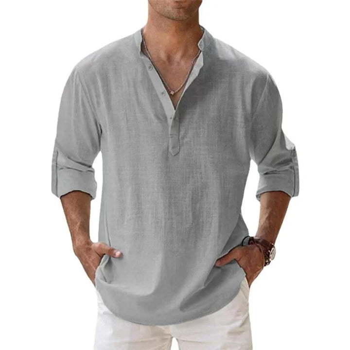 Men Henley Linen Shirt Men Long Sleeve Casual Top
