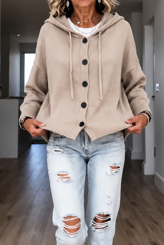 Women's Knit Hooded Cardigan Loose Long Sleeve Sweater Jacket
