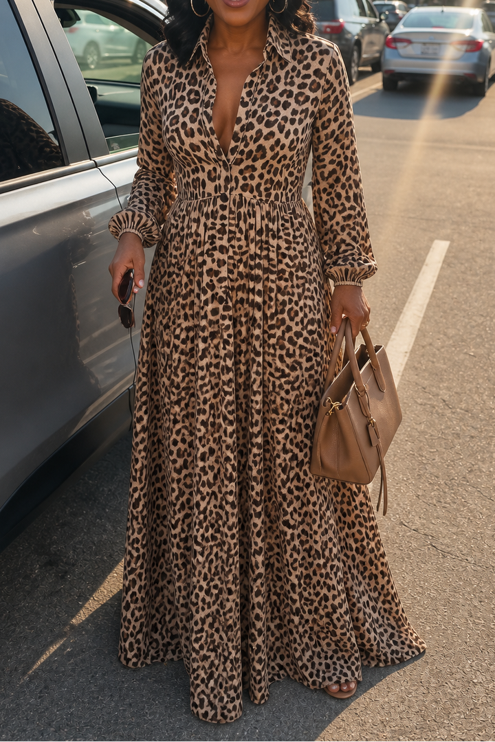 Dámské šifonové maxi šaty s leopardím vzorem