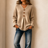 Pull à col V pour femme en maille côtelée