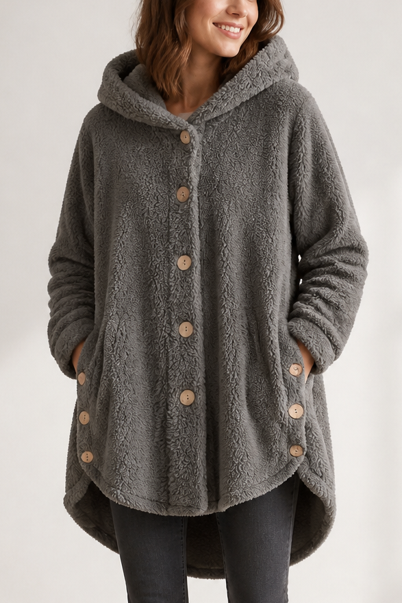 Women's Fleece Hooded Jacket Longline Warm Loose Coat Outerwear