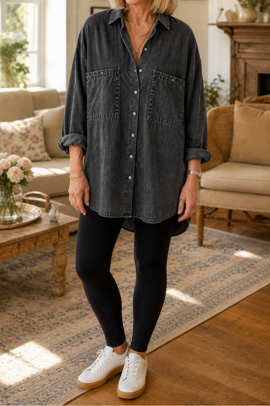 Chemise en jean pour femme, blouse oversize en lin, tunique décontractée