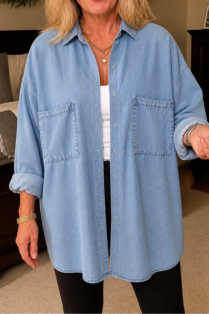 Chemise en jean pour femme, blouse oversize en lin, tunique décontractée