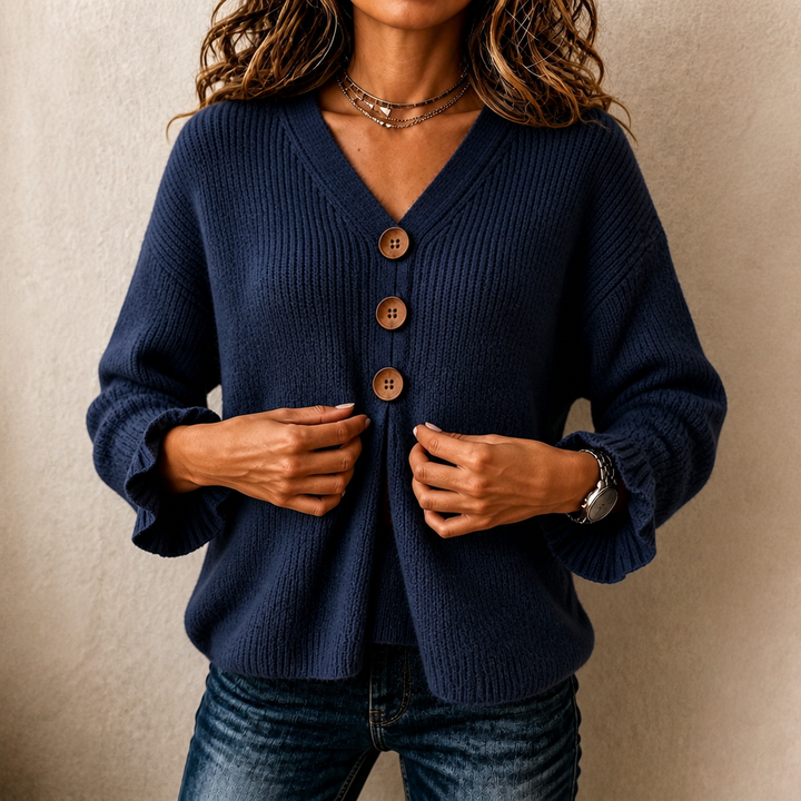 Pull à col V pour femme en maille côtelée