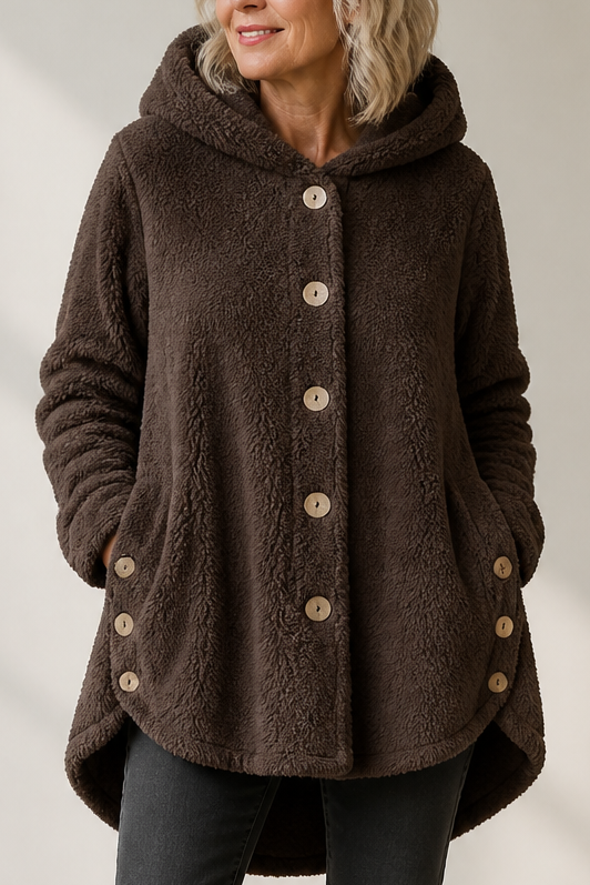 Women's Fleece Hooded Jacket Longline Warm Loose Coat Outerwear