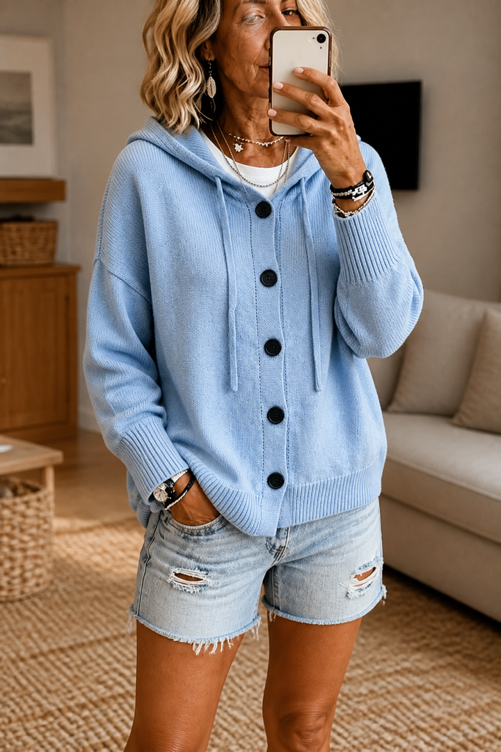 Women's Knit Hooded Cardigan Loose Long Sleeve Sweater Jacket